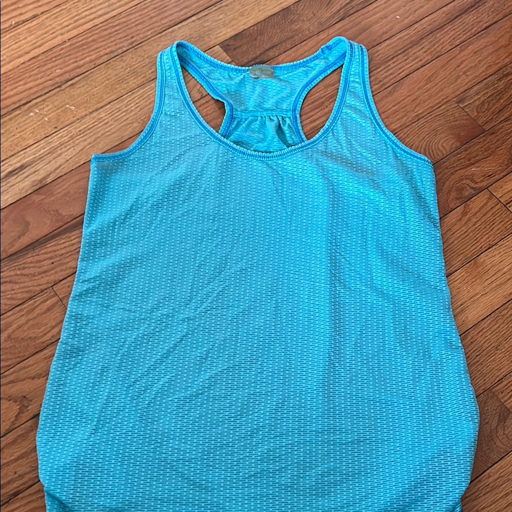 Blue Ribbed Tank Top with Racerback Design